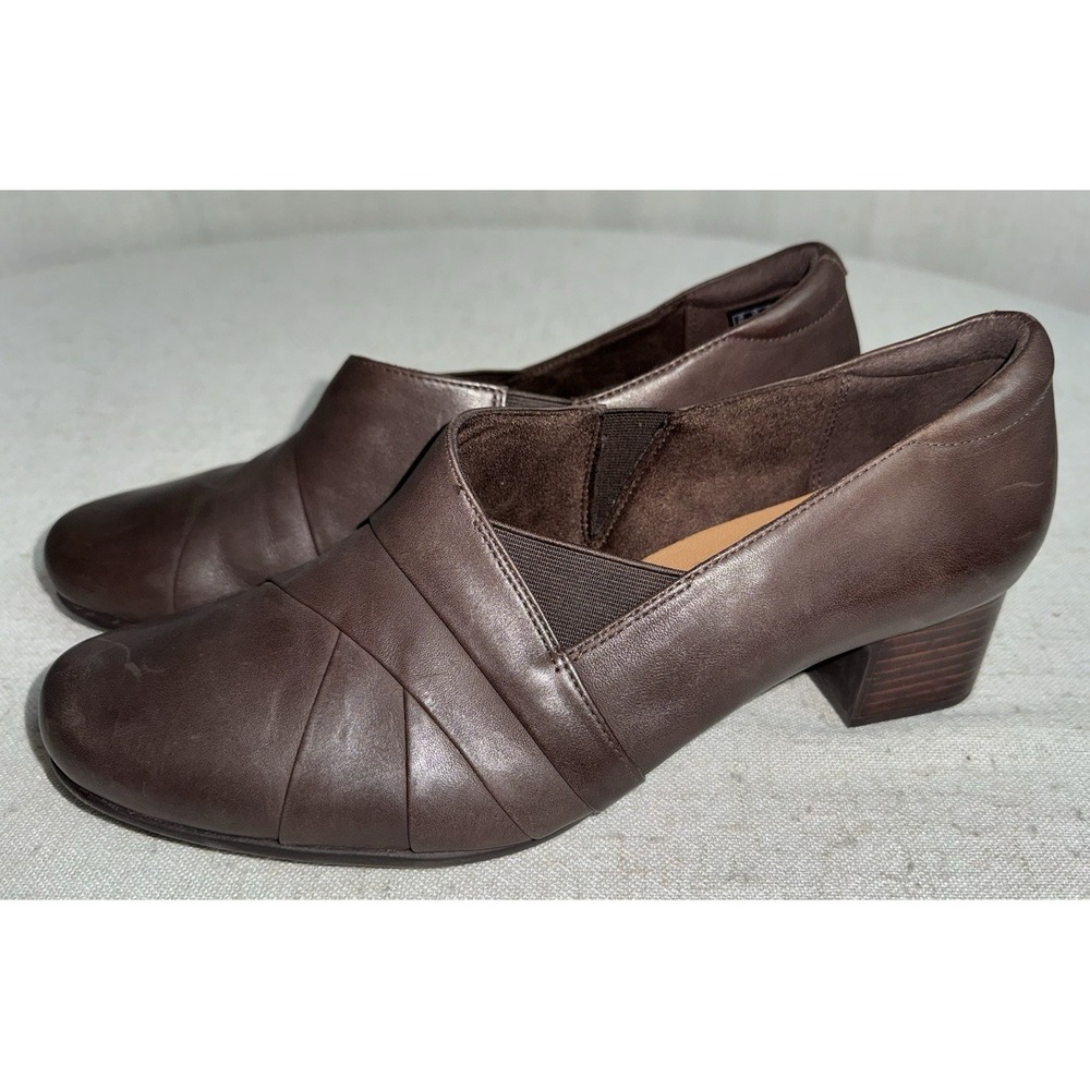 Clarks Un Damson Adele Women's Pump Brown Leather US Size 12 W Slip On Heel‎